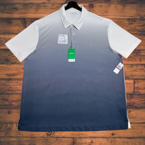IZOD Golf Swingflex Polo Shirt Mens XXL Blue Ombre No Roll Collar Wicking UPF50 - Picture 1 of 14